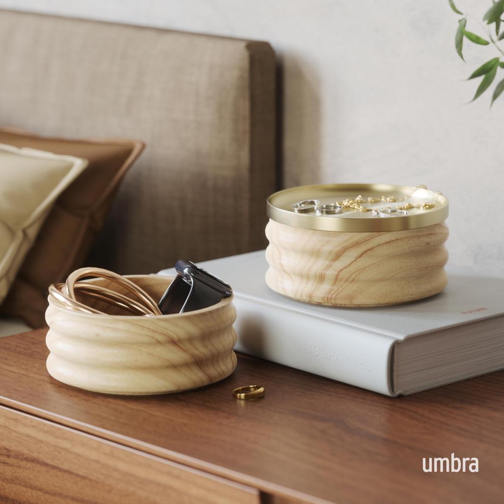 Official Umbra Tesora Wood Natural Accessory Storage Box,
