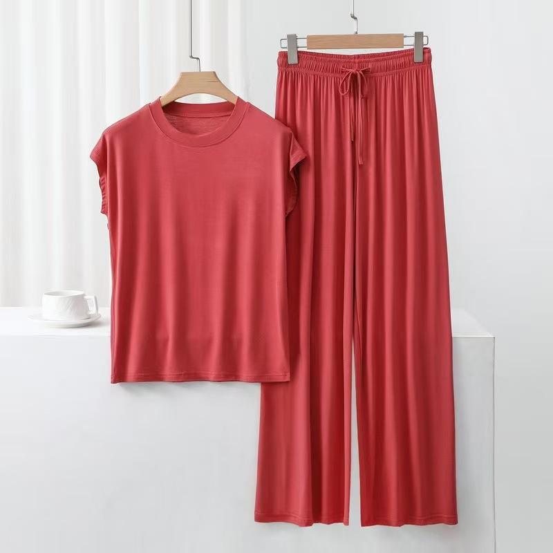 Modal Cotton Loose Home Wear Set, Women's Summer Thin Pajamas and Pajama Pants Two-piece Set, Comfortable and Casual, Can Be Worn Outside