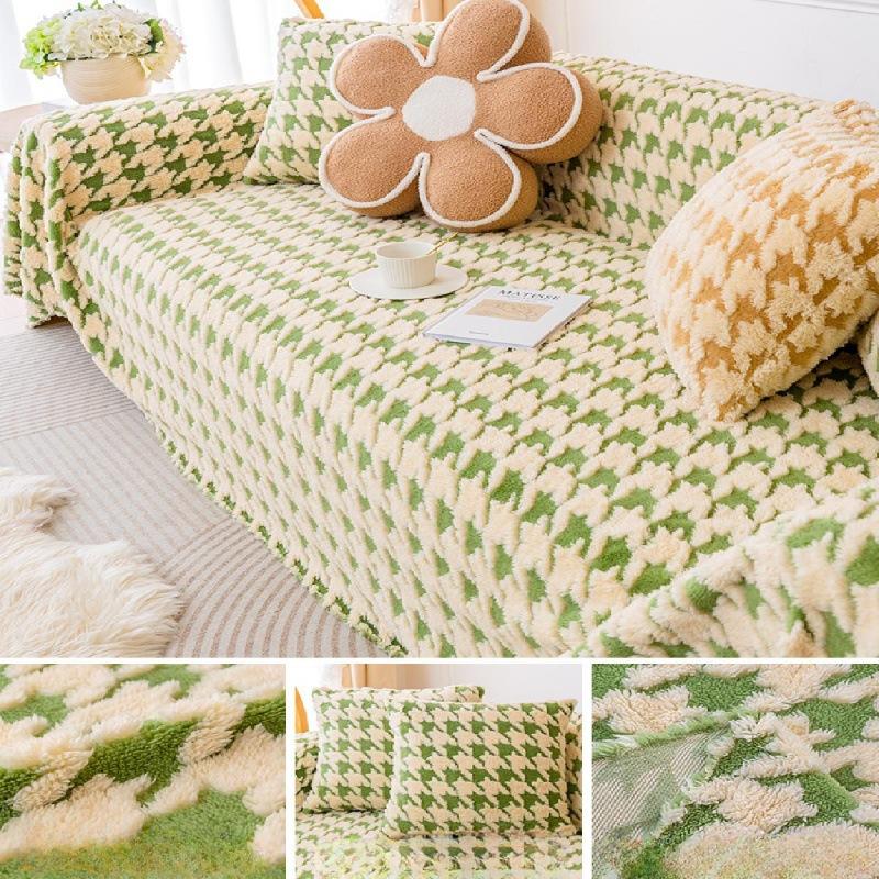 

Новый зимний флисовый чехол для дивана из ягненка, ткань с сеткой «Тысяча птиц», салфетка для дивана, полное покрытие, легкая 180*130cm