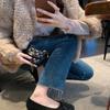 Wool version~ Grape mother has the same versatile autumn and winter bow woolen plush warm shallow mouth ballet single shoes for women