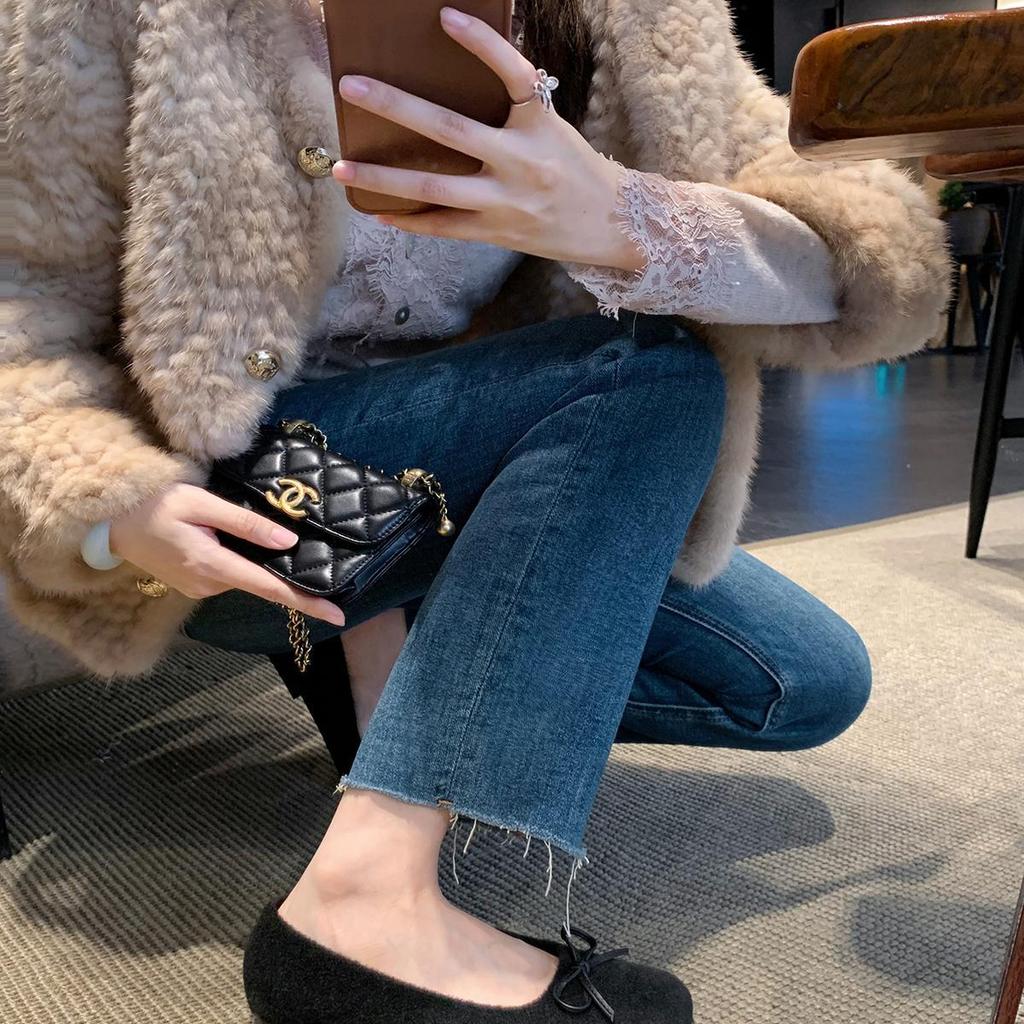 Wool version~ Grape mother has the same versatile autumn and winter bow woolen plush warm shallow mouth ballet single shoes for women