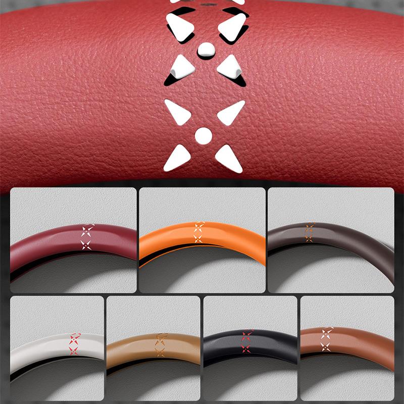 SEAMETAL O Type Car Steering Wheel Protect Cover Universal Leather 38CM Sweat-Absorbing Non-Slip Breathable Car Accessories