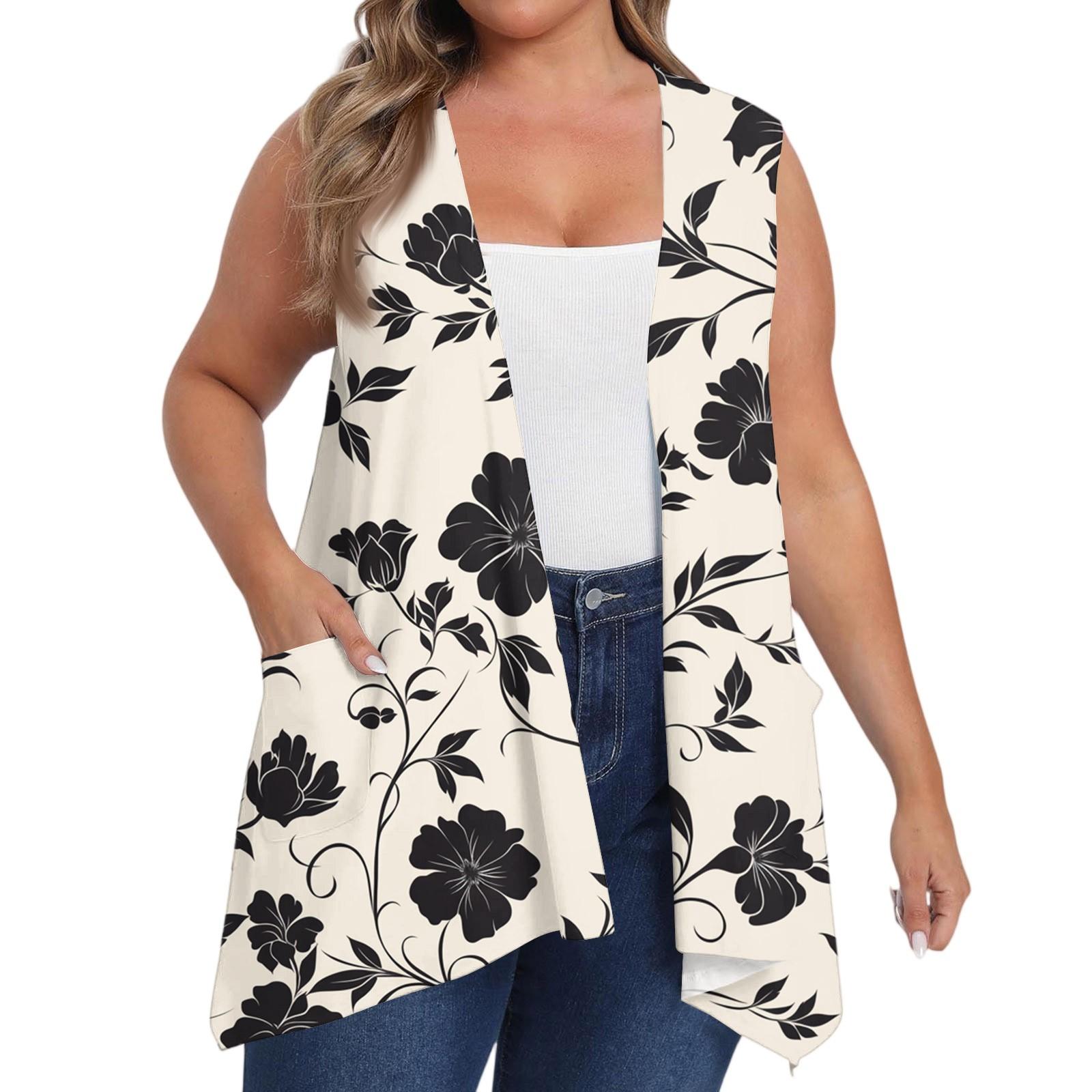 

Женский оверсайз свободный повседневный жилет без рукавов с принтом и карманом, кардиган-жакет XXL бежевый