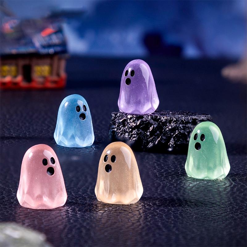 10-12Pcs Luminous Halloween Pumpkin Ghost Ornaments Micro Landscape Resin Ghost Figures Statue Desktop Decoration Party Gifts