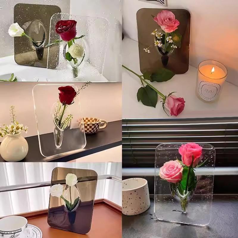 Modern Clear Acrylic Frame Flower Vase for Flowers - Decorative Art Vase for Home Desktops And Bookshelves