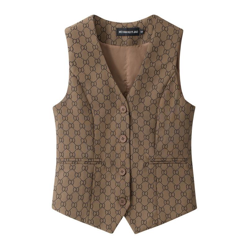 Women Suit Vest Sleeveless Single-Breasted Button Waistcoat Casual Office Short Outerwear Layering Tank Gilet