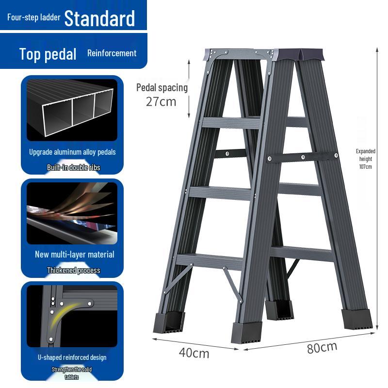 Aluminum Alloy Folding Telescopic A-Frame Ladder - Widened & Thickened, Lightweight, Double-Sided for Indoor Use