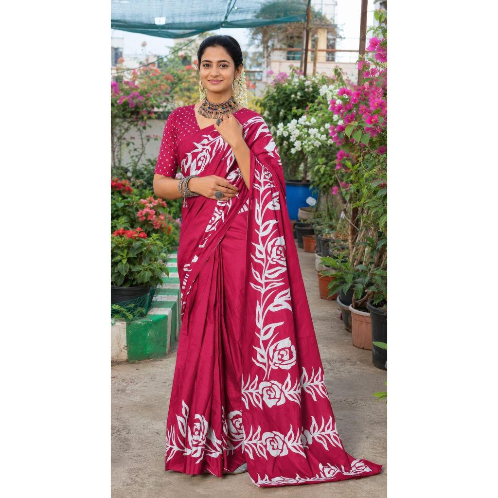 New Launch – Premium Hand Block Floral Print Mulmul Cotton Saree