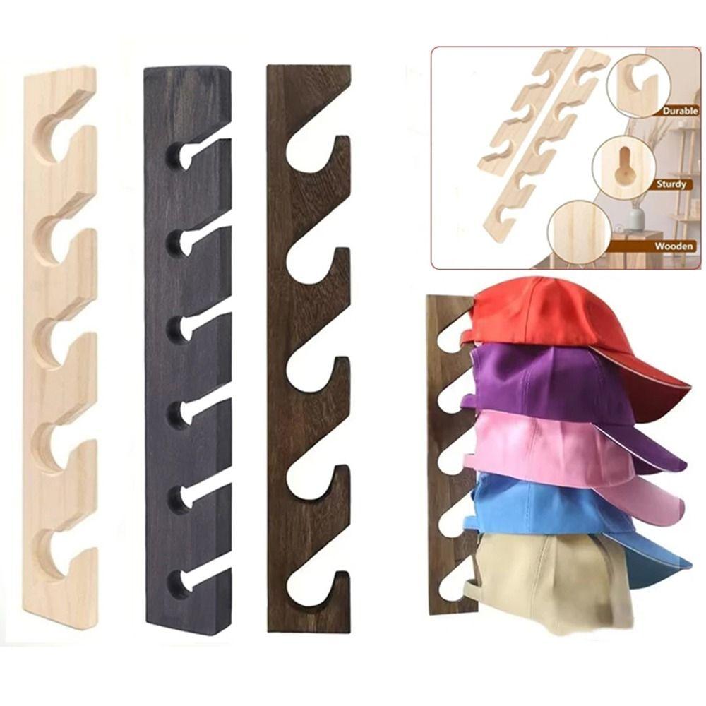 Solid Wood Wooden Hat Hanger Space-Saving Wall Mounted Hat Rack Baseball Cap Organizer  Household