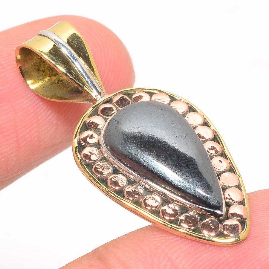 Pendentif cadeau en argent sterling 925 massif bicolore avec agate pyrite naturelle, 3,8 cm, B6O11