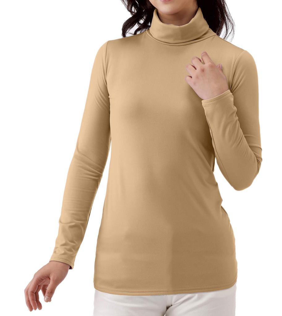 Little Island Warm Innerwear Women's High-Neck, High-Tension Fleece-Lined (Long Sleeves/Stretch) (3L/Beige)
