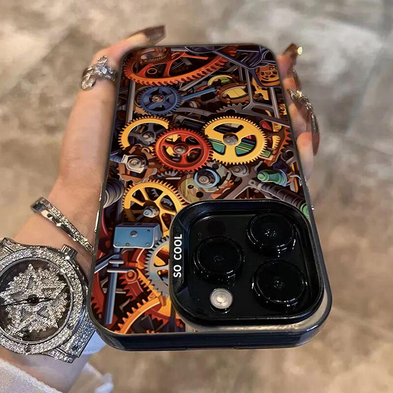 Cool Graffiti Mechanical Pattern TPU Basic Phone Case for iPhone 16 15 Pro Max 16E 14 13 12 11 XS X XR 7 8 Plus Hard Back Cover