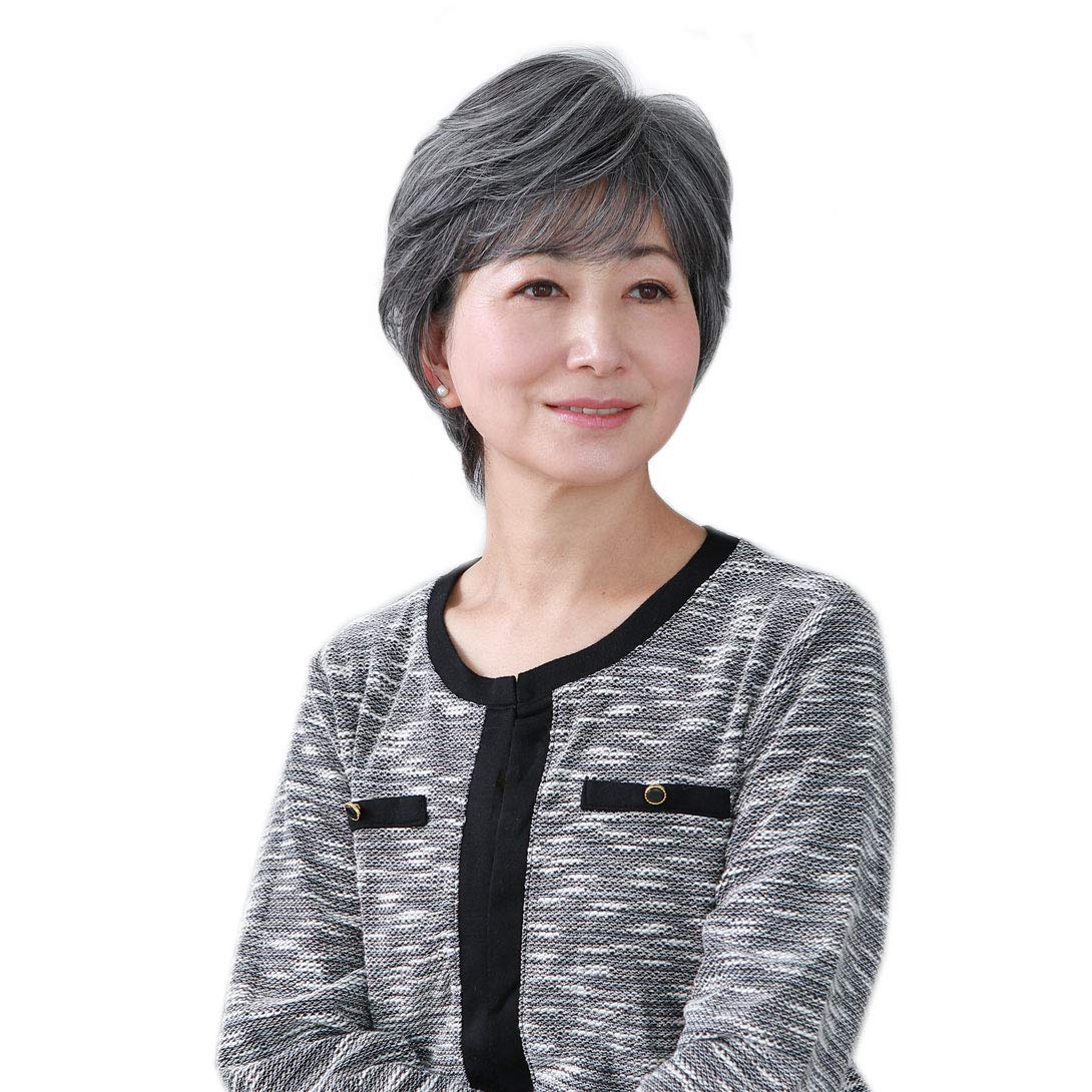 

All-in-one wig for ladies with airy curls and short, heat-resistant dark gray hair
