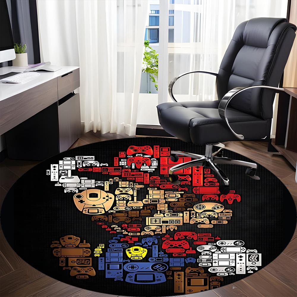 1pc Mario Gamer Console Office Round Area Rug, Indoor Mat Suitable For Office, Under Office Chairs Bedroom Living Room Home Decor, Room Deco