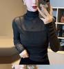 2025 Korean Style Black High Neck Mesh Slimming Long Sleeve Women's Top