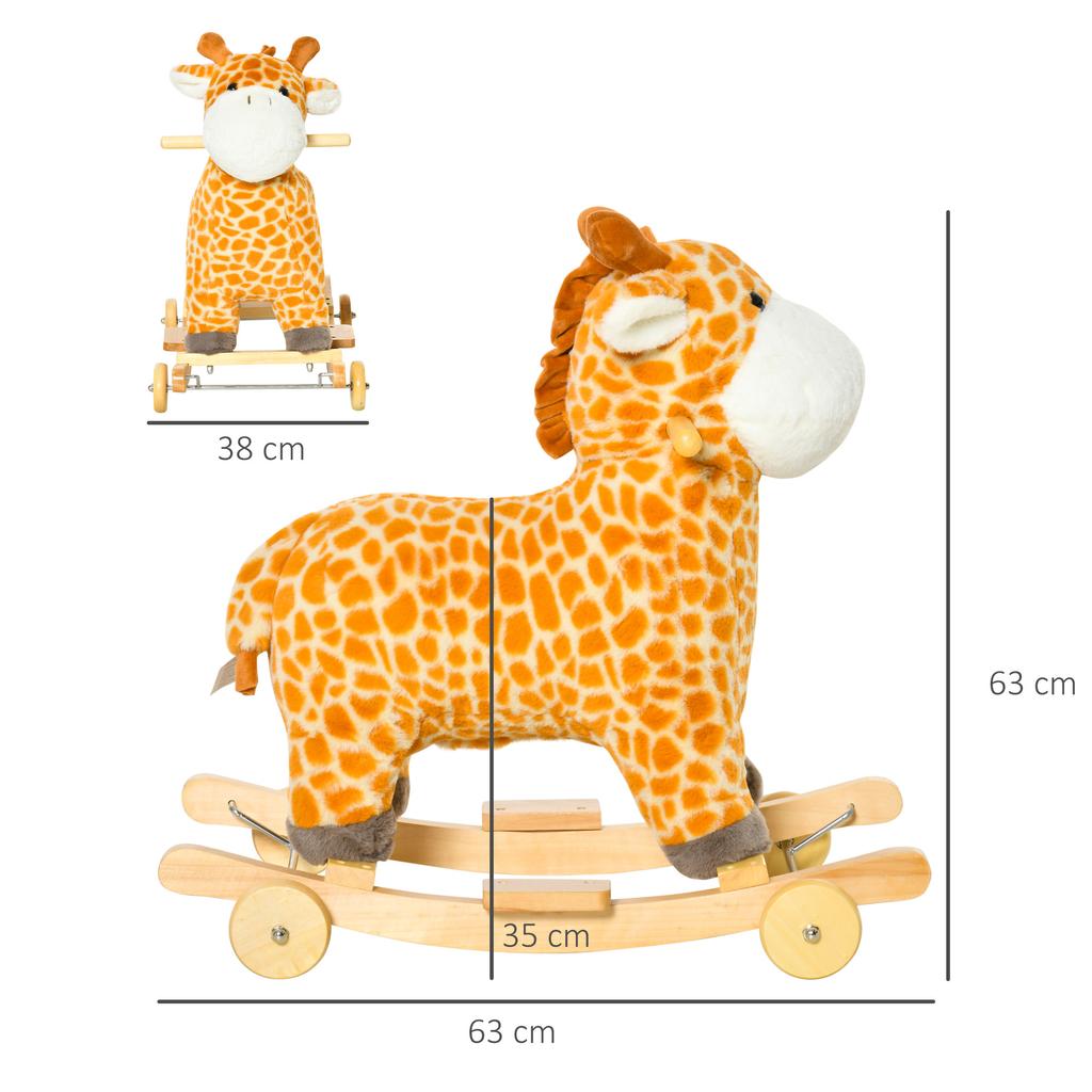Schaukel-Tier Giraffe mit Soundeffekt, Rädern, Griffen, Plüsch Schaukeltier für Babys, Schaukelsitz für Kleinkinder 3-6 Monate