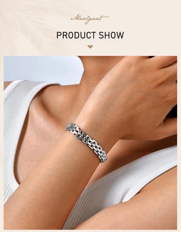 Watchband Statement Chain Bracelet for Women, Bold Strap Chain Bracelets, Stainless Steel Links Wristband