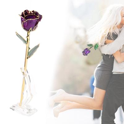 Cadeaux de Fleurs Résine Fleur Plaqué Or 24K Fleur pour Anniversaire Saint-Valentin Décorations Ornements avec Base