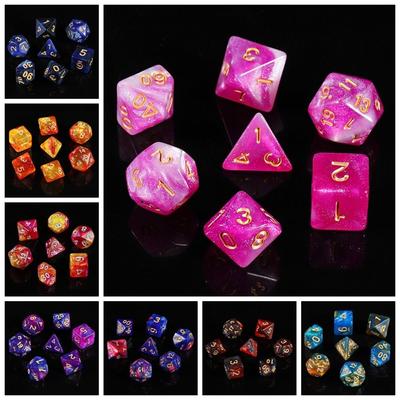 7PCS/Set Polyhedral Acrylic Dice Digital Mixed Color Dice Pearlescent Dice  Role Playing Games