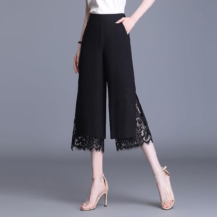 

Summer Thin Chiffon Wide Leg Pants Women s Lace Splice Seven-Foot High Waist Loose Pants Dra Sensation Slimming Effect 4XL