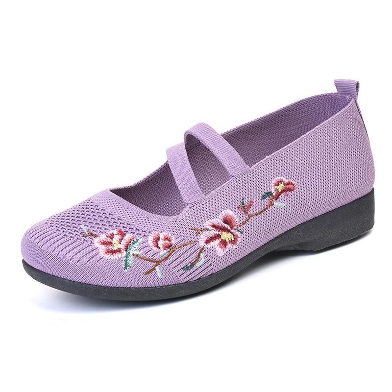 

женская обувь Слипоны Плоские Вышитые Туфли, Мягкая Подошва Эластичные Туфли для Мам - женская летняя обувь бесплатная доставка shoes2025 36 лавандовый