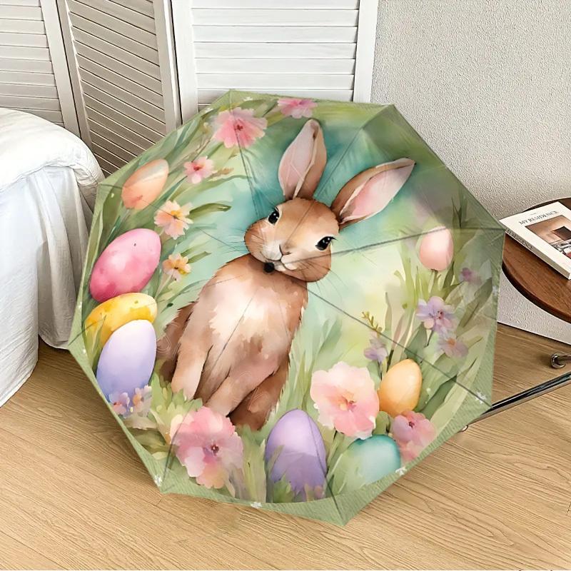 1 Stück Hasen-Eier Automatischer Faltregenschirm, 8 Speichen Eisenrahmen, Geeignet für Reisen im Freien und den täglichen Gebrauch yy251120257