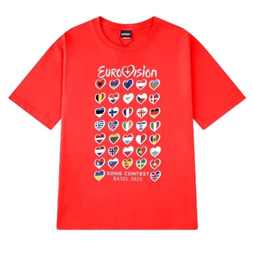 Summer Fashion Eurovision Song 2025 Flags printed T Shirt New Unisex Oversized short sleeve T-shirts Unisex 100%  clothing