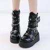 Fashion Brand New Ladies Goth Platform Ankle Boots Fashion Buckle Zip Rivet Punk Wedges High Heels Womens Boots Party Street Woman Shoes