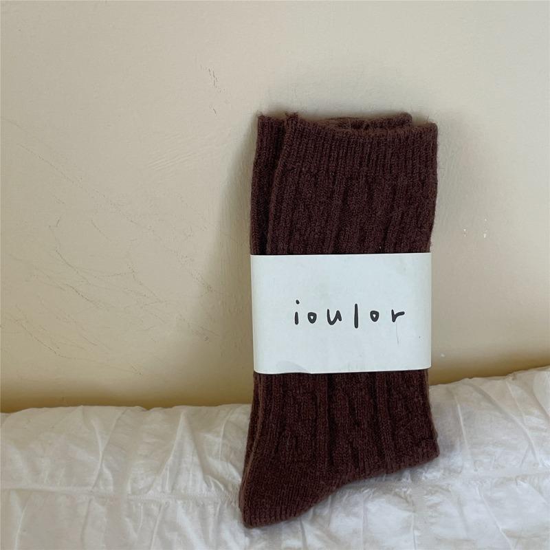 Ladies Winter Warm and Thick New Linen Pattern Solid Color Wool Tube Pile Socks