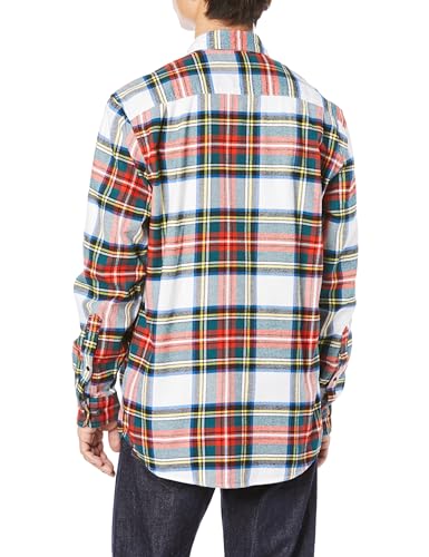 Pánská flanelová košile s dlouhým rukávem Amazon Essentials, bílá a červená, kostkovaný tartanový vzor, velikost S