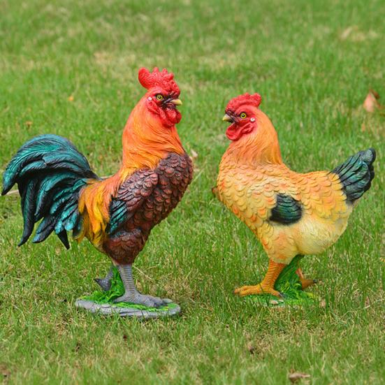 Chicken Figurine, Lifelike Resin Hen Rooster Garden Statue, Standing Farm Animal Sculpture for Yard, Lawn Garden, Outdoor Decor