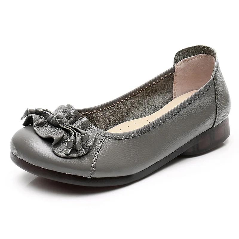 2025 Wiosna Lato Buty z Prawdziwej Skóry Kobiety Baleriny Wsuwane Gruba Podeszwa Damskie Buty Casual Czarne Niebieskie Duży Rozmiar 41 D274