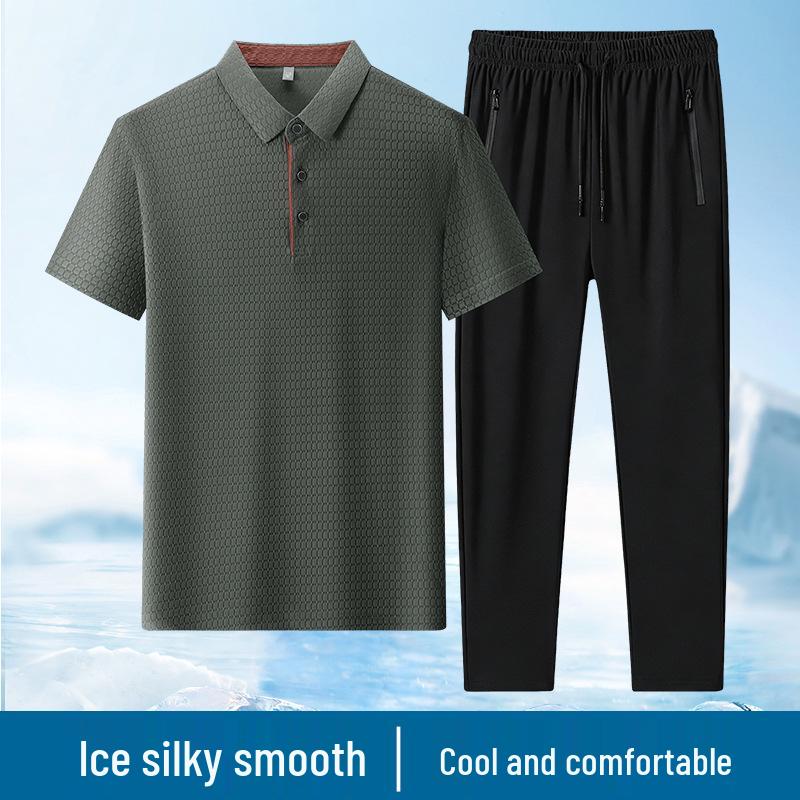 2026 Summer Quick-Dry Business Casual Polo Shirt & Joggers Set for Middle-aged and Elderly Dads