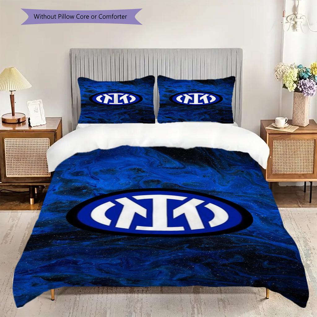 Biancheria da letto con stemma Inter Milan (1 * copripiumino + 2 * federa, senza nucleo) Set biancheria da letto 2D Piatto Regalo di Natale Compleanno Morbido e Confortevole