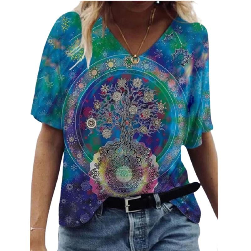 New Abstract Patterns T-Shirts Floral Flower 3D Print Women's V-Neck Short Sleeve T Shirt Y2K Tees Harajuku Tops Female Clothing