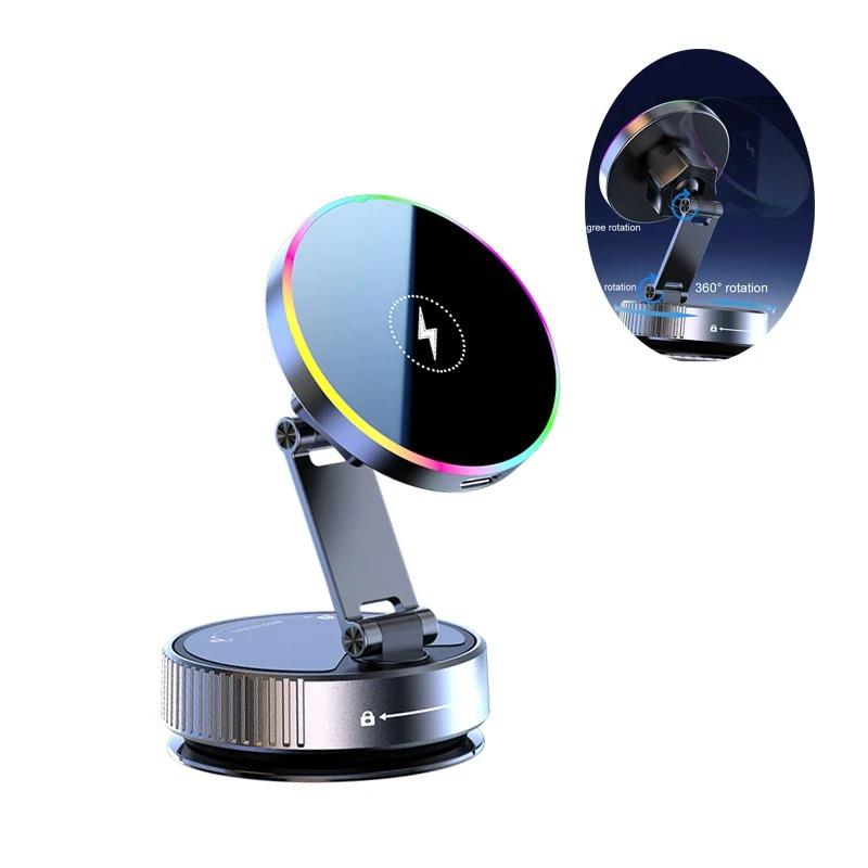 Magnetic Car Wireless Charger Phone Holder 360° Rotatable Phone Mount for Iphone Samsung Xiaomi Suction Cup Vacuum Foldable