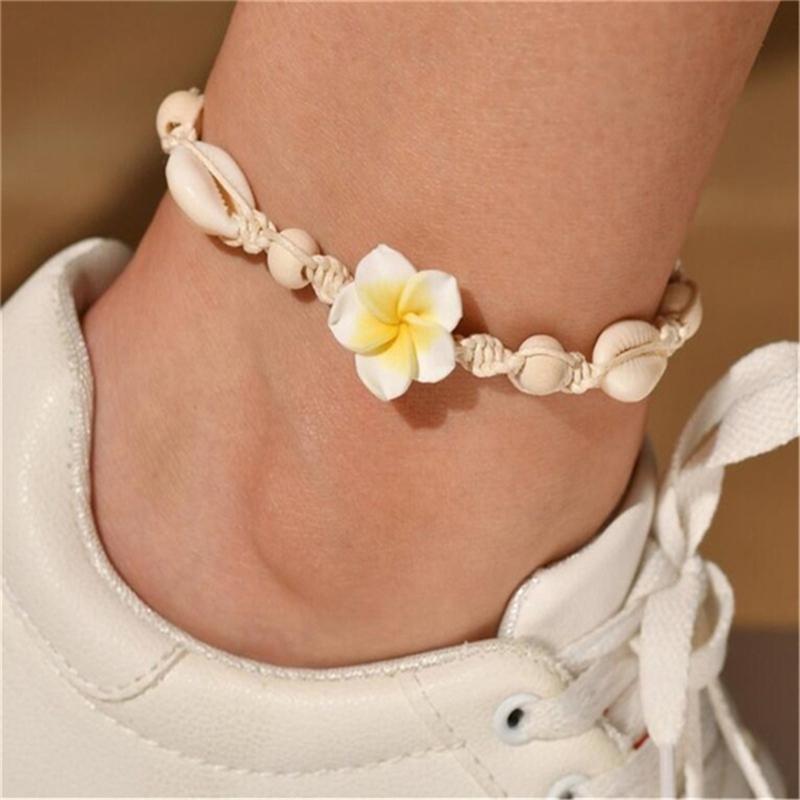 Fashion Shell Anklet Bracelets Beaded Foot Chain Boho Sea Beach Flower Foot Ankle Bracelet for Women and Teen Girls