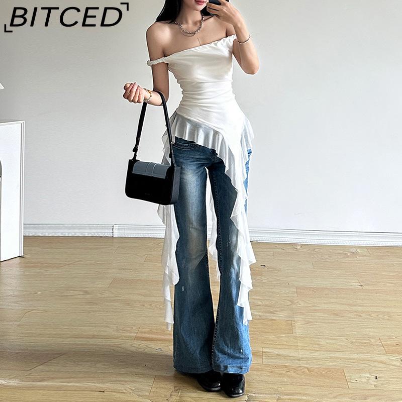 BITCED Spring Women's Solid-Colour Slim-Fit Streetwear Off-the-Shoulder Sleeveless Backless Top
