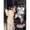 Kitty cat pajamas women's ice silk autumn and winter long-sleeved trousers set lace-edged silk loungewear can be worn outside