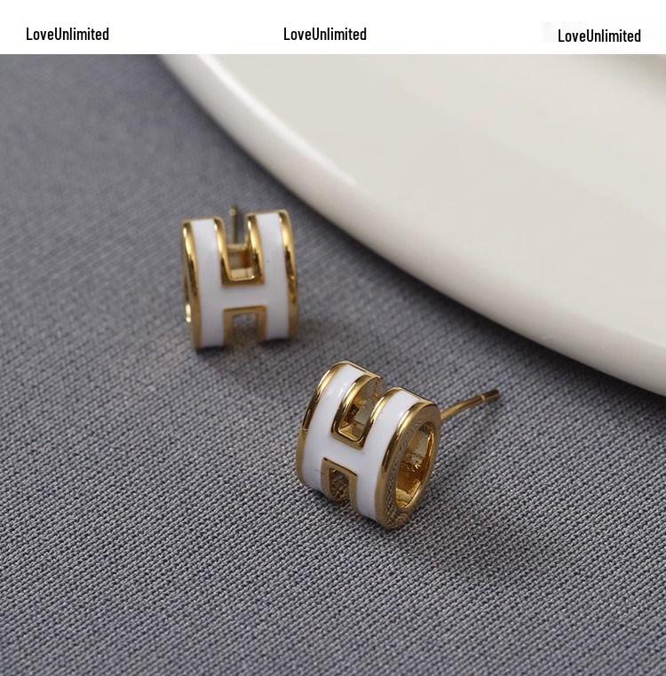 Mashi Standard H-Buchstaben Emaille Ohrstecker - Leichter Luxus, Modischer Klassischer Stil für Damen