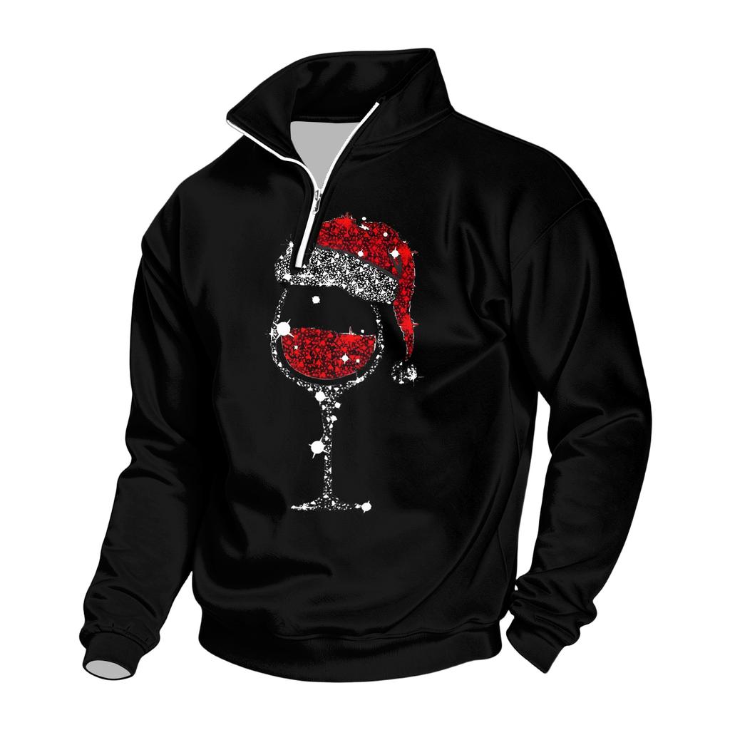 Men's Sweatshirt with Stand Collar Christmas Print Pullover for Casual Wear