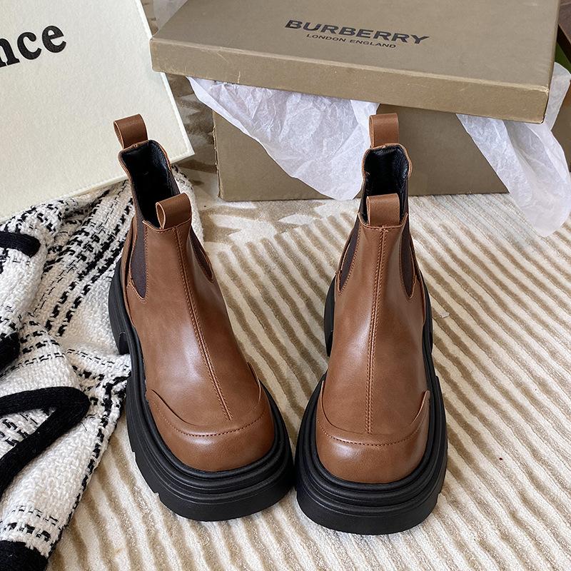 Platform Ankle Boots For Women Fashion Slip On Thick Bottom Short Boots Autumn Winter Shoes Ladies Elegant Mordern Booties