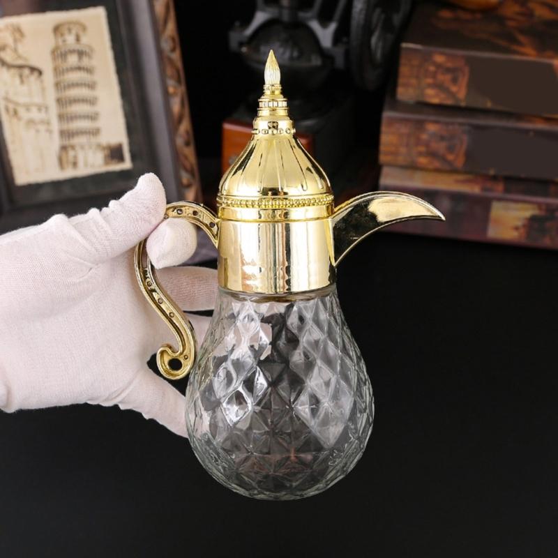Caraffa d'acqua in vetro retro mediorientale con motivo elegante, dispenser d'acqua per casa, cucina e tavolo da pranzo