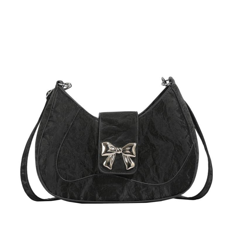 Stylish French Bow Aesthetic Underarm Bag In Black Silver Pink And White For Trendy Commuters