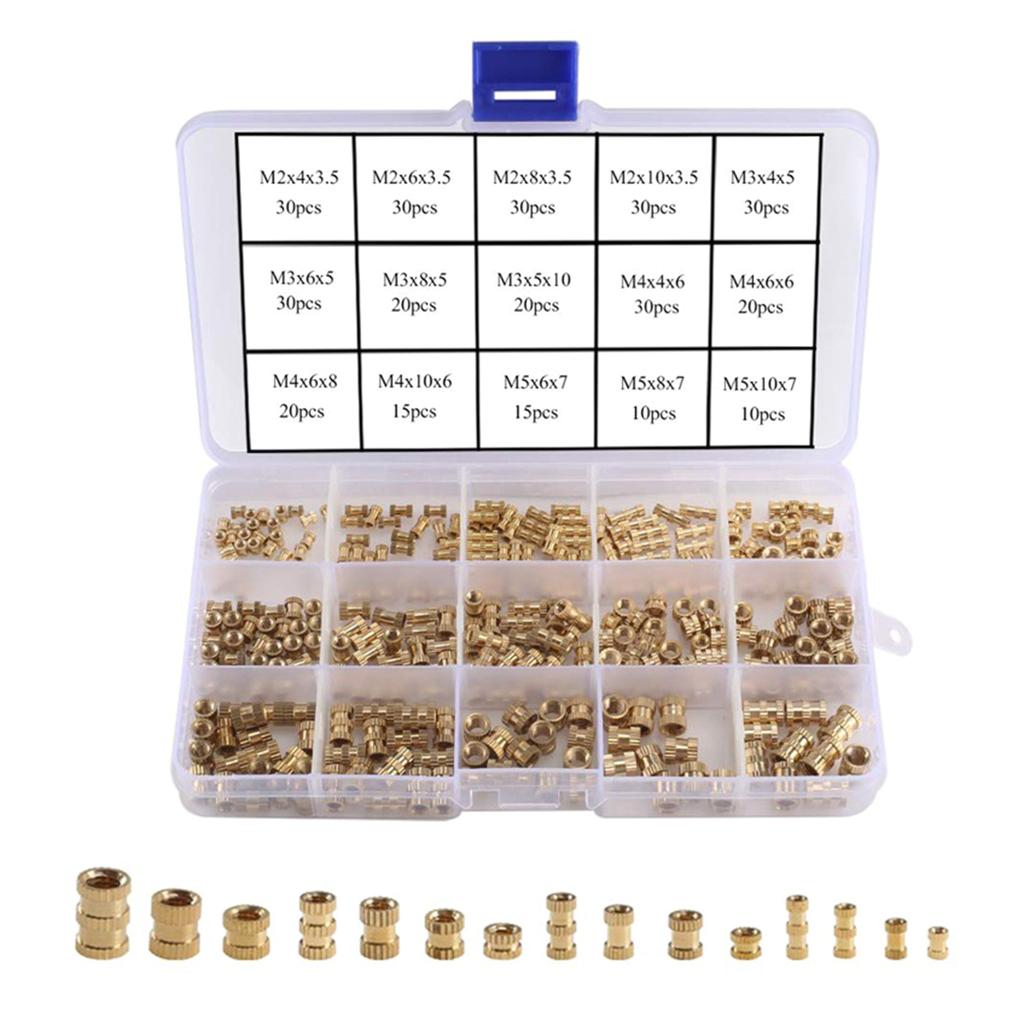 330pcs Brass Threaded Inserts Assortment Insert Brass Insert Assortment Kits Brass Female Knurled Nuts Simple Operation