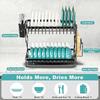 Foldable 2 Tier Stainless Steel Kitchen Dish Rack With Utensil Holder And Non-Slip Base For Countertop Storage