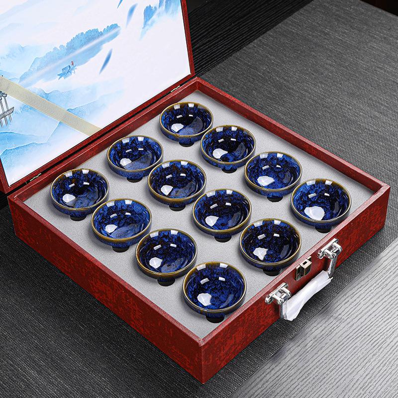Kiln Change Jian Zhan Ceramic Kung Fu Tea Set Tea Cup Set Small Tea Bowl Tasting Cup Tea Cup Colorful12For home use and gift giv