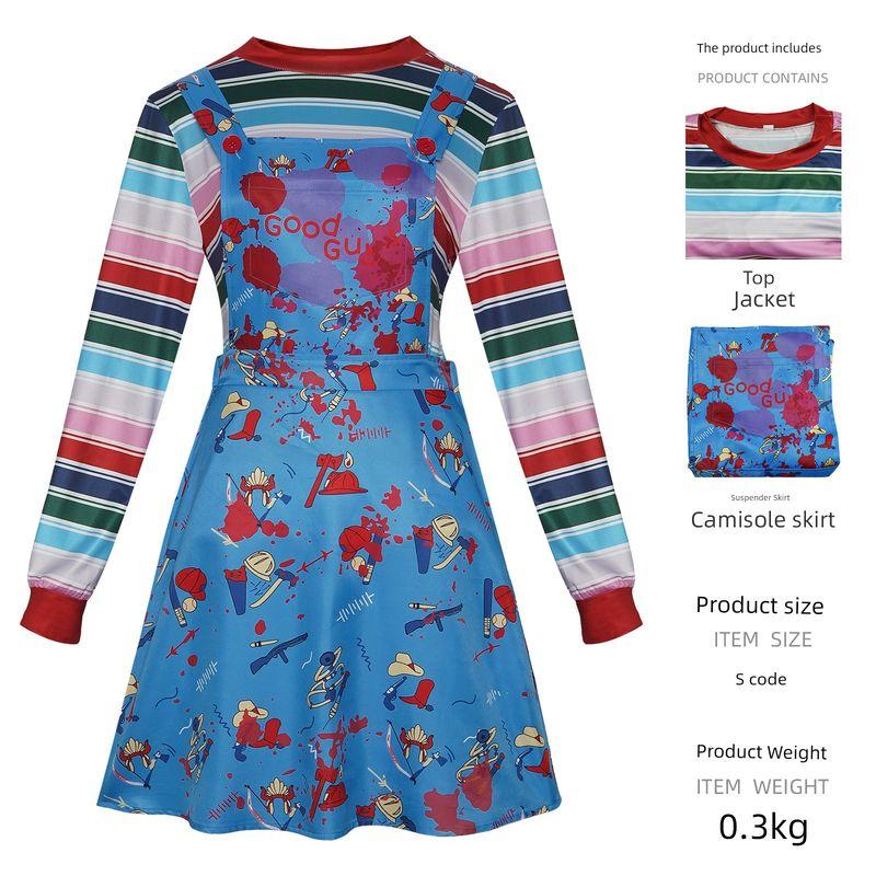 Halloween Ghost Doll Cosplay Costume Chucky Women s Dress Cosplay Party Stage Performance Outfit Chucky Blood Splatter Women s XL