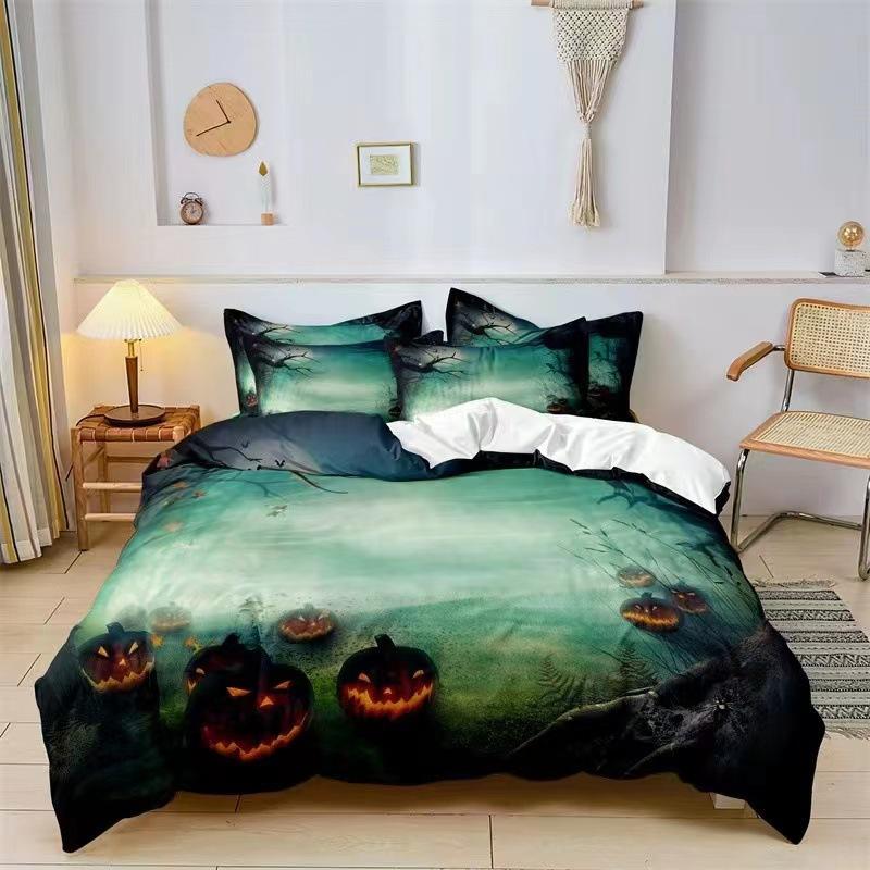 Halloween Three-Piece Bedding 3D Digital Printing Quilt Cover Pillowcase Bedding, Kit