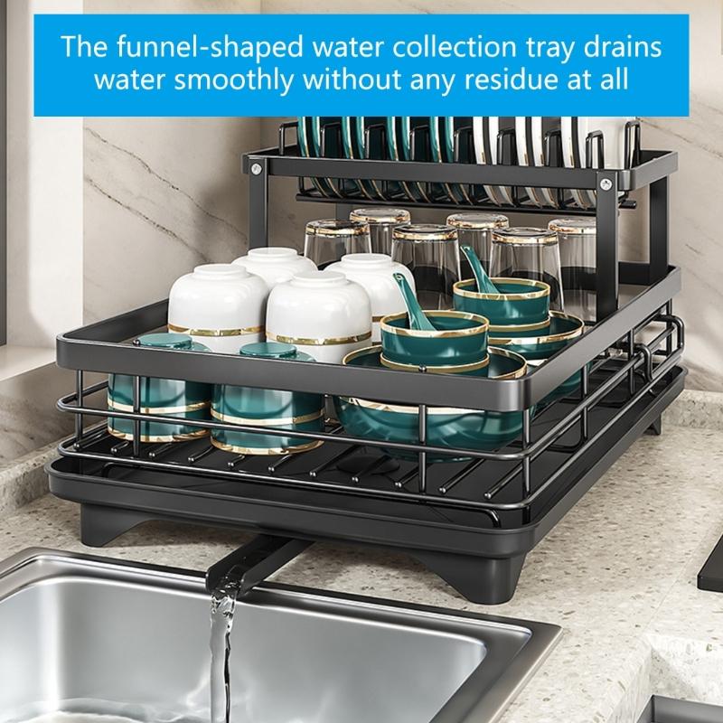 Corrosion Resistant Kitchen Dish Drainer With Center Drain Hole And Detachable Trays For Effective Dish Drying Rack